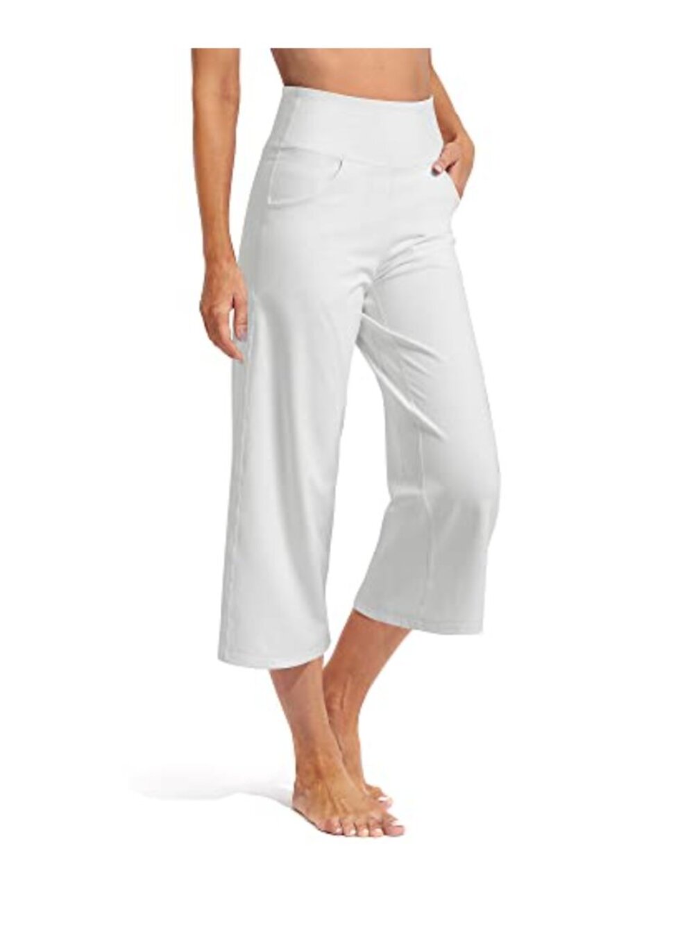 Wide Leg Capri Yoga Pants High Waisted with Pockets Loose 4-Way Stretch